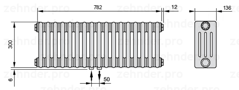 Схема (чертеж) Радиатор Zehnder Charleston 4030/17 №3470 Белый глянцевый RAL 9016